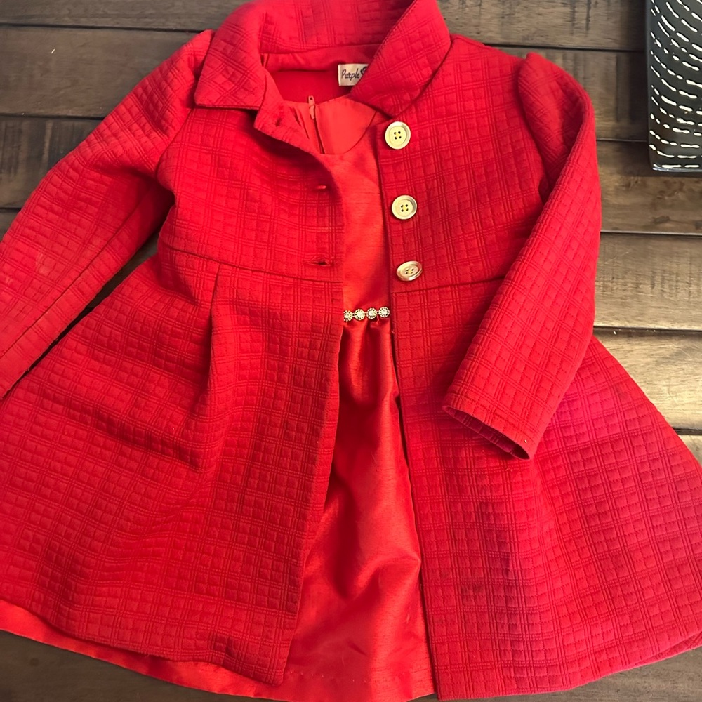Red Peacoat and Red Dress Set - 4T